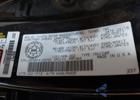 2015 Toyota Tacoma V6 from USA, damaged, VIN 5TFLU4EN6FX129700